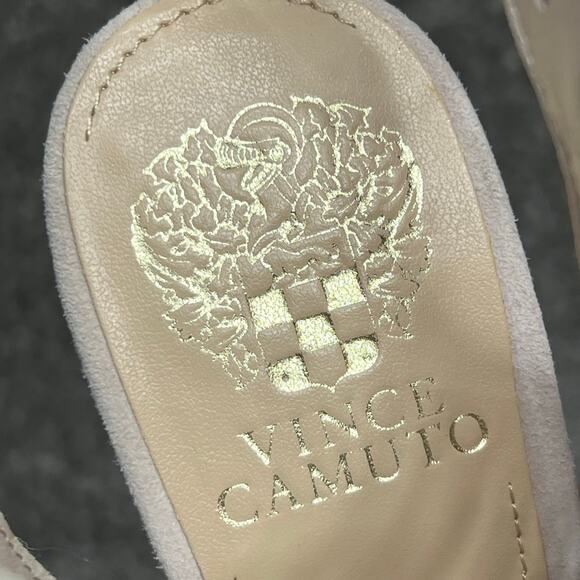 Vince Camuto Kipper Heels 8M True Sand Suede Embellished Strappy Heels Showgirl - Picture 15 of 16